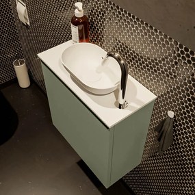 Mondiaz Fowy toiletmeubel 50cm army met witte waskom rechts en kraangat