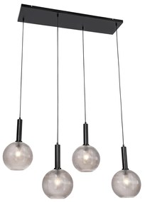 Design hanglamp zwart met smoke glas 4-lichts  - Chico