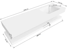 Zaro Alan badmeubel 160cm met planchet talc en vrijhangende wastafel cloud rechts zonder kraangat urban