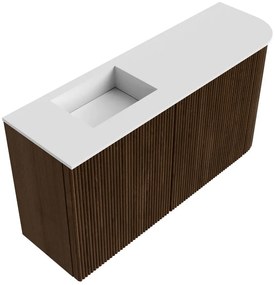 Mondiaz Joya 80cm toiletmeubel ronding rechts walnut met wastafel faye links zonder kraangat talc