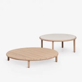 Set Van 2 Ronde Salontafels Van Acaciahout Olivia Lichte Acaciekleur & Lichtbruin Acacia - Wit Gardenia - Sklum
