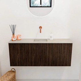 Mondiaz Joya DLux 100cm toiletmeubel walnut met wastafel faye midden zonder kraangat opalo