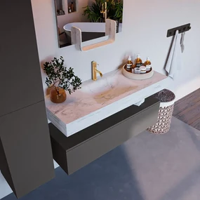 Mondiaz Alan DLux badmeubel 120cm dark grey 1 lade met wastafel opalo midden 1 kraangat