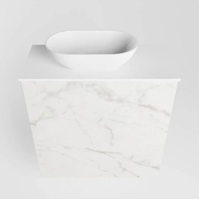 Mondiaz Fowy toiletmeubel 50cm Carrara met witte waskom links en kraangat