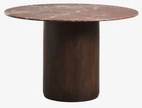 Ronde Eettafel Ø120 Cm Luceida Rood Chigan-marmer & Donker Handvat Hout - Sklum