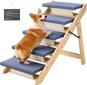 VEVOR Hondentrap 780x470x660 mm, 5-treden huisdierentrap, opvouwbare houten trap, geschikt voor kleine, middelgrote, grote en oudere huisdieren, evenals puppy's tot 68 kg, hondenladder voor bedden, banken en auto's.