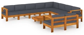 vidaXL 10-delige Loungeset met donkergrijze kussens acaciahout