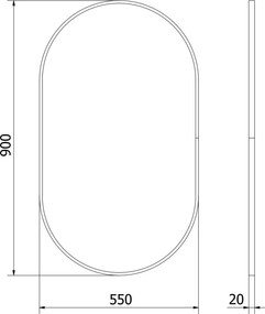Mexen Loft ovaal badkamerspiegel 90 x 55 cm, zwarte lijst - 9851-090-055-000-70