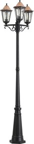 Klassieke buitenlantaarn zwart met koper 220cm 3-lichts IP44 - Havana