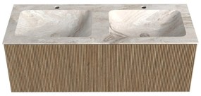 Mondiaz Kurve-dlux 120cm badmeubel dusk met 1 lade en wastafel leaf dubbel 2 kraangaten frappe