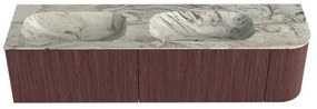 Mondiaz Kurve-dlux 175cm badmeubel ronding rechts ruby met 2 lades en 1 deur en wastafel stor small dubbel/links zonder kraangat glace