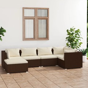 vidaXL 6-delige Loungeset met kussens poly rattan bruin