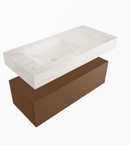 Mondiaz Alan DLux badmeubel 100cm rust 1 lade met wastafel ostra links zonder kraangat