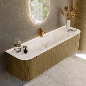 Mondiaz Kurve-dlux 160cm badmeubel ronding links/rechts dusk met 1 lade en 2 deuren en wastafel big medium midden 1 kraangat frappe