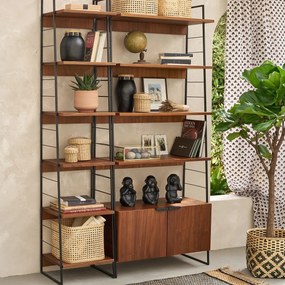 Vintage opbergrek in staal en notenhout, H190 cm, Watford