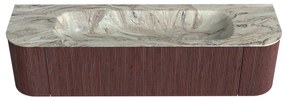 Mondiaz Kurve-dlux 170cm badmeubel ronding links/rechts ruby met 1 lade en 2 deuren en wastafel big large midden zonder kraangat glace