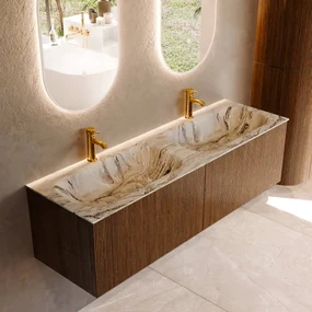 Mondiaz Kurve-dlux 150cm badmeubel dusk met 2 lades en wastafel stor small dubbel 2 kraangaten glace