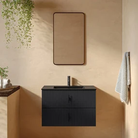 Muebles Marbella badmeubel ribbelfront 80cm antraciet mat met zwarte wastafel met kraangat