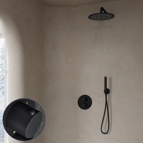 Saniclear Nero Curved inbouw regendouche rond met 20cm hoofddouche en muurarm zwart mat