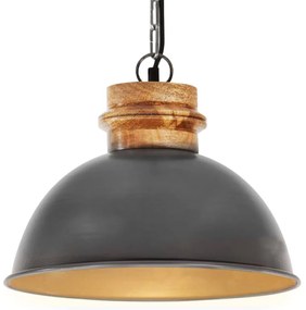 vidaXL Hanglamp industrieel rond E27 32 cm massief mangohout grijs