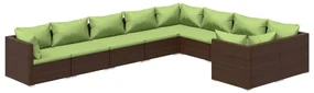 vidaXL 9-delige Loungeset met kussens poly rattan bruin