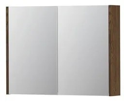 INK SPK1 Spiegelkast - 80x14x60cm - 2 deuren - dubbelzijdige Spiegel - schakelaar en stopcontact - eiken Massief eiken Chocolate 1110577