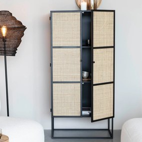 Japandi Kast Zwart Met Rotan - 70x38x145cm.