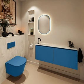 Mondiaz Ture DLux toiletmeubel 120cm jeans met wastafel ostra links met kraangat