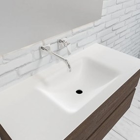 Zaro Valencia Solid Surface badmeubel 100cm donker eiken zonder kraangat spoelbak midden met 2 lades