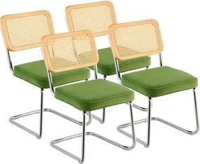 VEVOR rotan eetkamerstoelen, set van 4, moderne eetkamerstoelen, gestoffeerde fluwelen accentstoel met rotan rugleuning, retro eetkamerstoel voor in de keuken, woonkamer, slaapkamer, leeskamer, groen