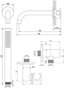 Brauer Gunmetal Carving thermostatische inbouw badkraan met uitloop en staafhanddouche set 3 gunmetal geborsteld PVD