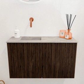 Mondiaz Joya DLux 70cm toiletmeubel walnut met wastafel faye links zonder kraangat glace