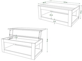LUSSO Artisan Eik/Zwart mat - MODERNE SALONTAFEL MET VERHOOGD BLAD + OPBERGRUIMTE + SCHAP (OP WIELEN!)