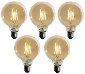 Set van 5 E27 3-staps dimbaar LED lamp goud G95 4W 450 lm 2700K