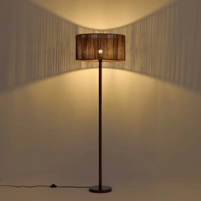 Vloerlamp walnoot hout met bruine papieren touw kap 50/50/25 - Mels