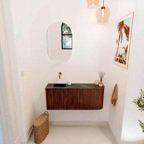 Mondiaz Joya DLux 100cm toiletmeubel ronding rechts ruby met wastafel faye links zonder kraangat lava