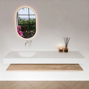 Zaro Alan badmeubel 170cm met planchet washed oak en vrijhangende wastafel cloud links zonder kraangat talc