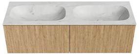 Mondiaz Kurve-dlux 140cm badmeubel oak met 2 lades en wastafel stor small dubbel 2 kraangaten opalo