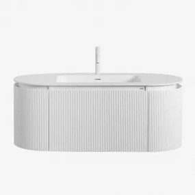 Badmeubelset Van Hout Met Geïntegreerde Wastafel Carsone Wit & Zonder Extra Eenheid & Spiegelloze & Wit ↑20 Cm Met Overloop Aftapventiel Orveta -