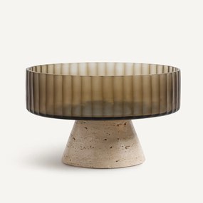 Schaal op voet in glas en travertijn, Trapani