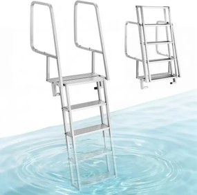 VEVOR opvouwbare aanlegsteigerladder, bootladder met 5 antislip treden, brede pedalen en leuning, draagvermogen 159 kg, aluminiumlegering zwembadladder, toegangsladder voor aanlegsteigers, zwembaden, meren, jachten, zilver