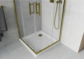 Mexen Rio vierkante douchecabine 90 x 90 cm, transparant, goud + Flat douchebak, wit - 860-090-090-50-00-4010G