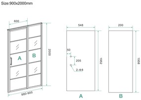 Mueller Skyline nisdeur met vaste wand 90x200 mat zwart anti-kalk