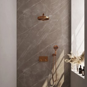 Brauer Stripe inbouw regendouche met 25cm hoofddouche, rechte muurarm en 3 standen handdouche set 28 koper geborsteld PVD