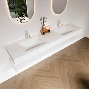 Zaro Alan badmeubel 180cm met planchet talc en vrijhangende wastafel cloud dubbel 2 kraangaten talc