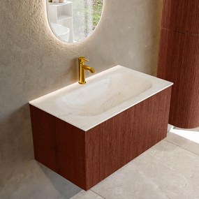 Mondiaz Kurve-dlux 80cm badmeubel ruby met 1 lade en wastafel big small midden 1 kraangat ostra