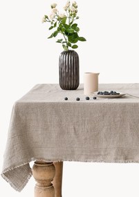 Handgemaakte linnen tafelkleed Natural met franjes