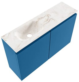 Mondiaz Ture DLux toiletmeubel 80cm jeans met wastafel frappe links met kraangat