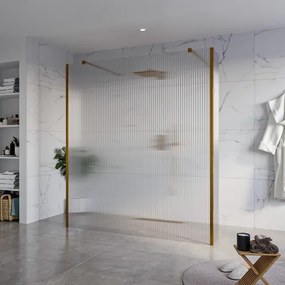 Fortifura Galeria Vrijstaande Inloopdouche - 180x200cm - Helder geribbeld - antikalk - 8mm veiligheidsglas - 2 zijwanden 40cm - wandsteunen en hoekprofielen - Geborsteld koper PVD (Koper) SW927772 2x/SW797957/SW797948 2x/SW876703 2x