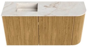 Mondiaz Joya DLux 80cm toiletmeubel ronding rechts oak met wastafel faye links 1 kraangat frappe